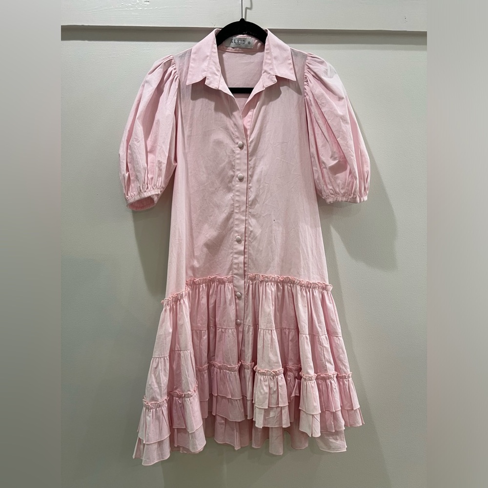 Kleid‎ Pink Ruffle Sundress with Puff Sleeves